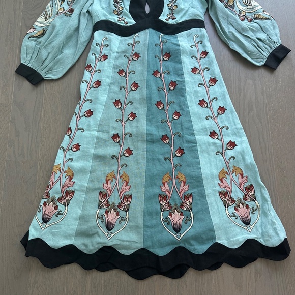 FARM RIO Blue Flowing Beauty Embroidered Long Sleeve Midi Dress With Tags - XL - Picture 5 of 9